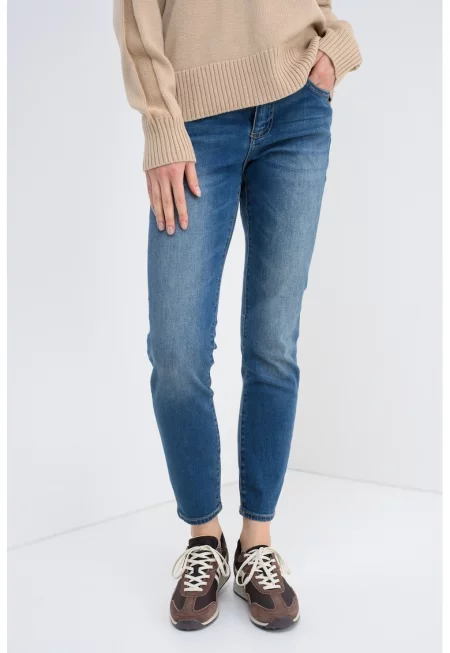 Супер скини дънки с висока талия - Прашно синьо