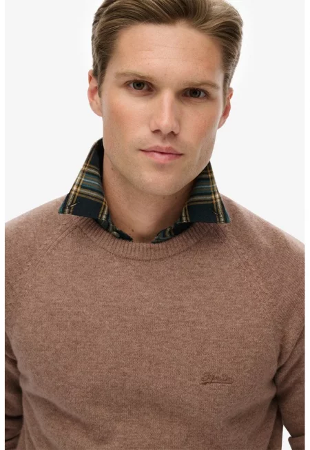 SUPERDRY - Стандартен пуловер с вълна с ръкави реглан - Светлокафяв