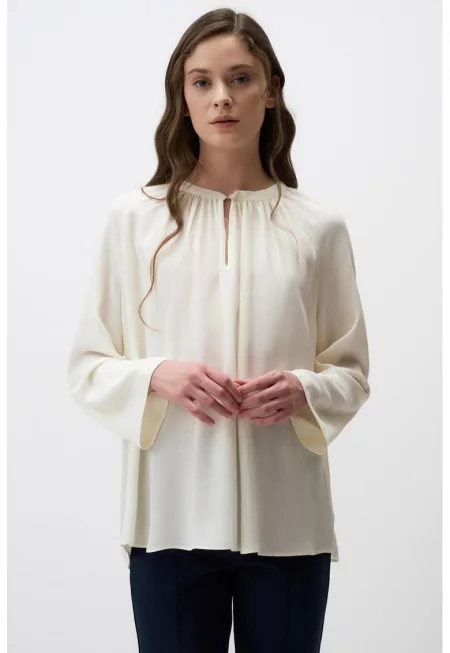 Свободна блуза тип туника - Бял