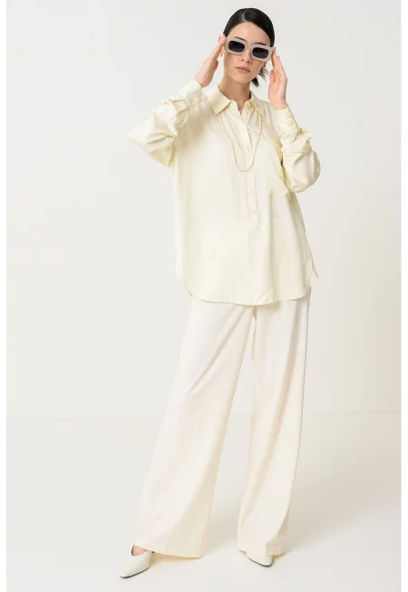 Свободна риза с джоб на гърдите - Бледожълт