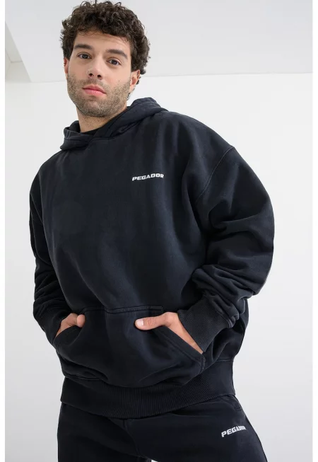 Свободно худи с джоб кенгуру - Избеляло черно