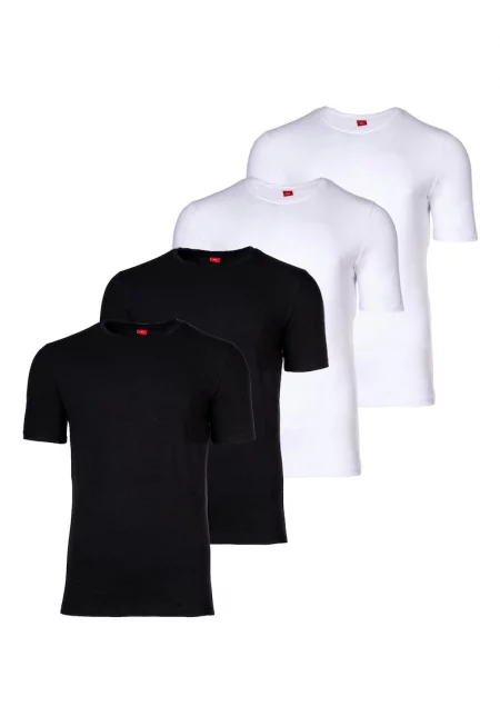 Тениска с овално деколте - 4 броя - Бял/Черен