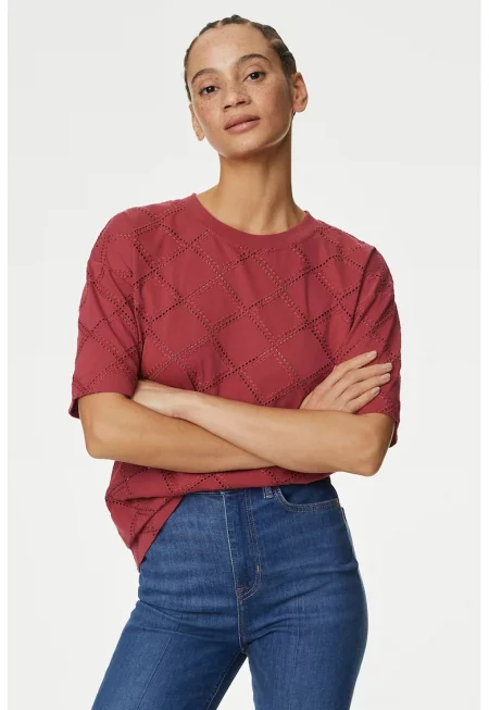 Тениска с памук с десен