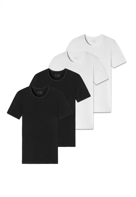Тениски с овално деколте - 4 броя - Бял/Черен