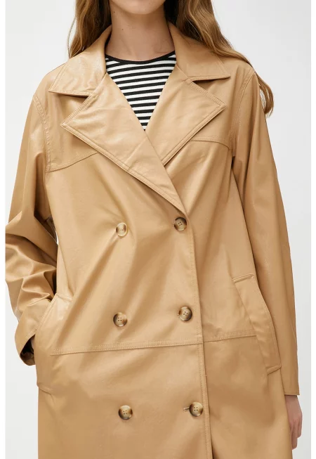 Тренч от еко кожа с двуредно закопчаване