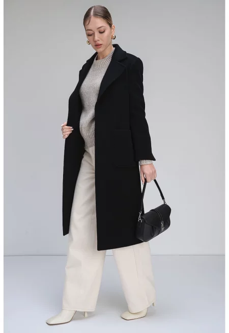 Вълнено палто Runaway с джобове - Черен