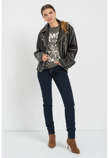 Яке от еко кожа с двойни ревери - Черен