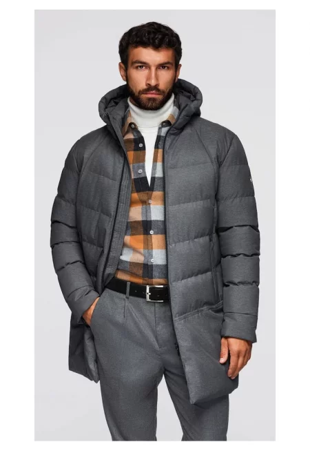 Яке с качулка  OM-JALJ-0264 - Дълго - Ватирано - Сив