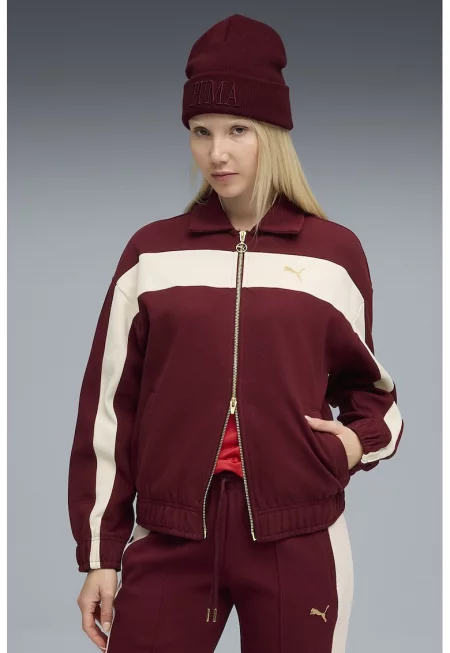 Яке с памук с цип - Бордо/Крем