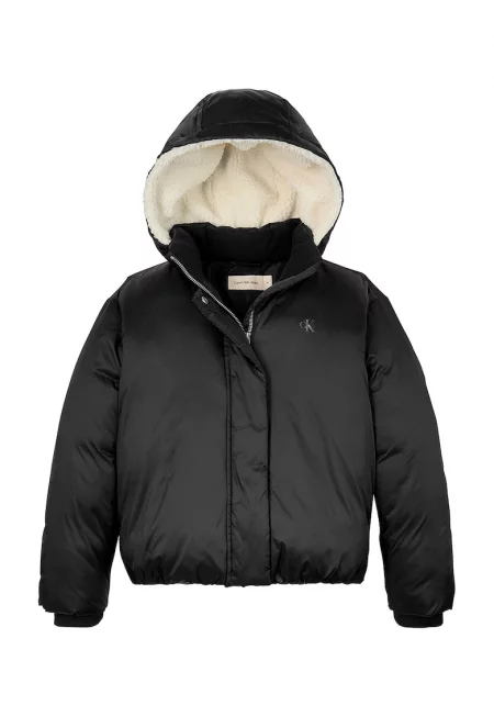 Зимно яке с качулка и цип - Черен