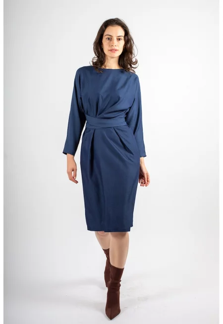 Асиметрична рокля Beatrice с набирания - Тъмносин