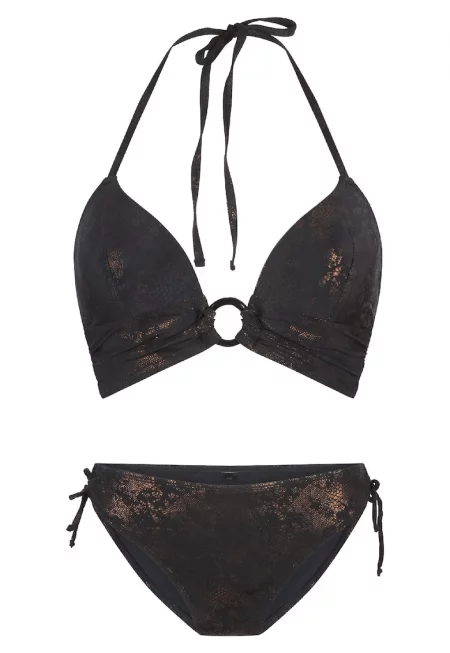 Бански 31453 с бляскави детайли - 2 части - Черен/Многоцветен