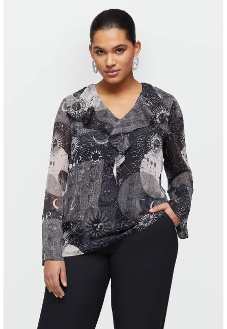 Блуза с фигурален принт - Tъмносив