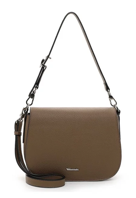 Чанта през рамо от еко кожа с капаче - Сиво-кафяв