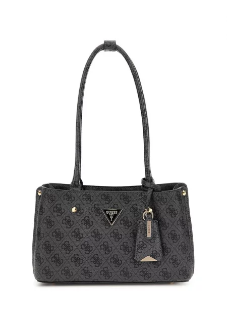 Чанта за рамо от еко кожа с лого - Черен/Tъмносив