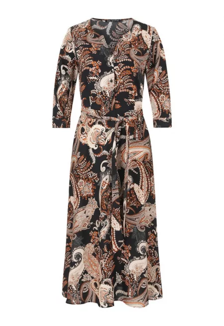 Дълга рокля с V-образно деколте и пейсли принт