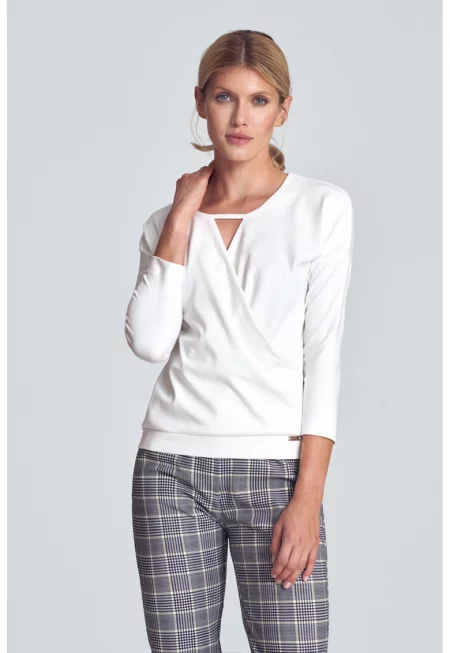 Дамска блуза -  Полиестер/Вискоза/Еластан - Бяла -