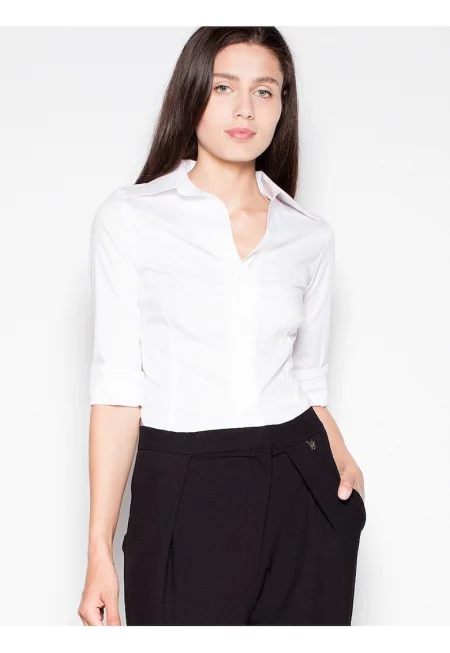 Дамска риза -  бяла - 80% памук - дълъг ръкав -