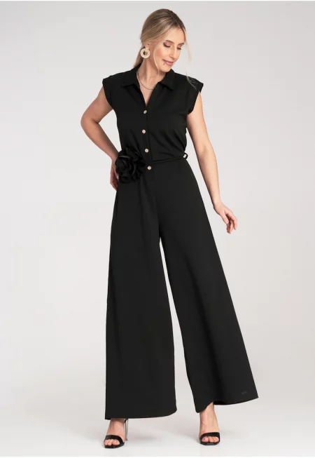 Дамски дълъг гащеризон -  черен - висококачествен материал - SM