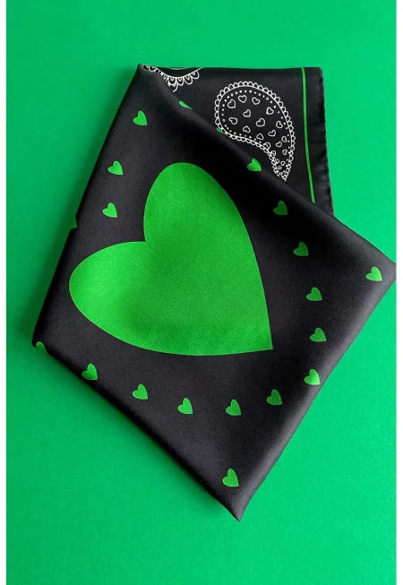 Десениран копринен шал - Бял/Зелен/Черен