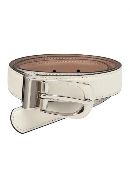 Двулицев кожен колан - Слонова кост/Бежов