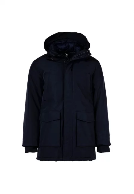 Едноцветна парка с качулка - Син