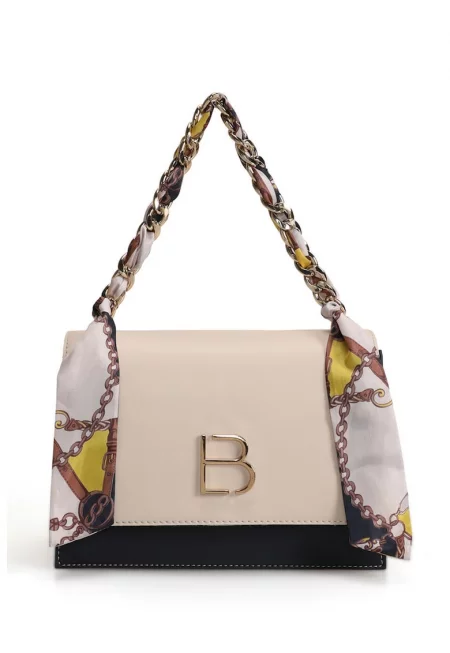 Екологична кожена чанта crossbody с аксесоар за шал - Крем