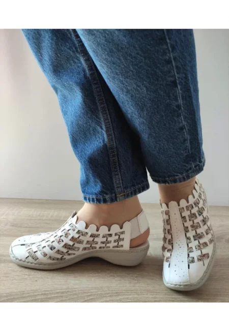 Ежедневни дамски сандали  413V8-80 Бели + Цвят - Бял