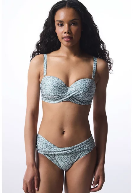 Горен бански с десен - Бял/Аква зелено