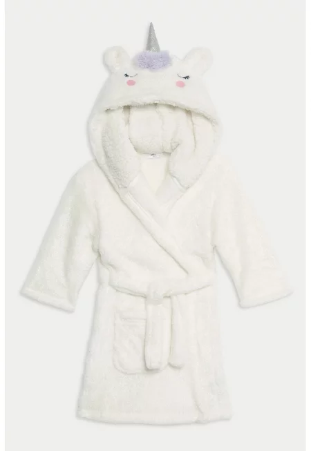 Халат с качулка и връзка - Слонова кост - Виолетов