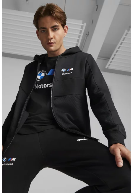 Худи BMW Motorsport с цип и странични джобове - Черен