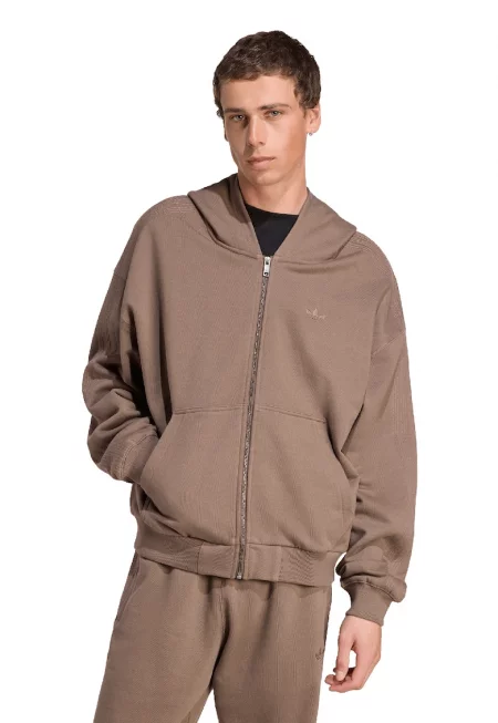 Худи от памук с цип - Светлокафяв