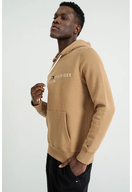 Худи с джоб кенгуру и лого - Карамел