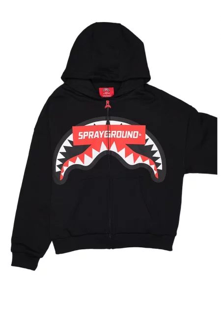 Худи с цип и голямо лого - Червен/Черен