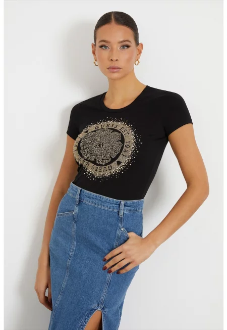 JEANS - Тениска с памук с декоративни камъни