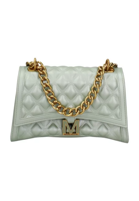 Капитонирана чанта през рамо с капаче - Златист/Тъмнозелен