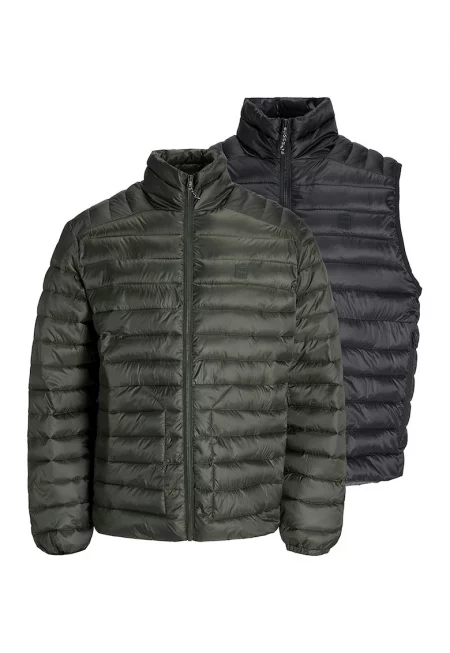 Капитонирано зимно яке и елек - 2 части - Зелен/Черен