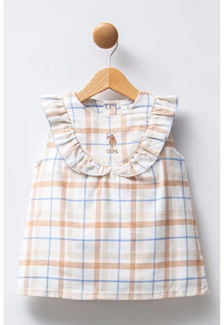 Карирана рокля без ръкави - Бял/Шафраново жълто/Небесносин