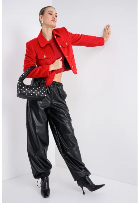 Късо яке с вълна - Червен