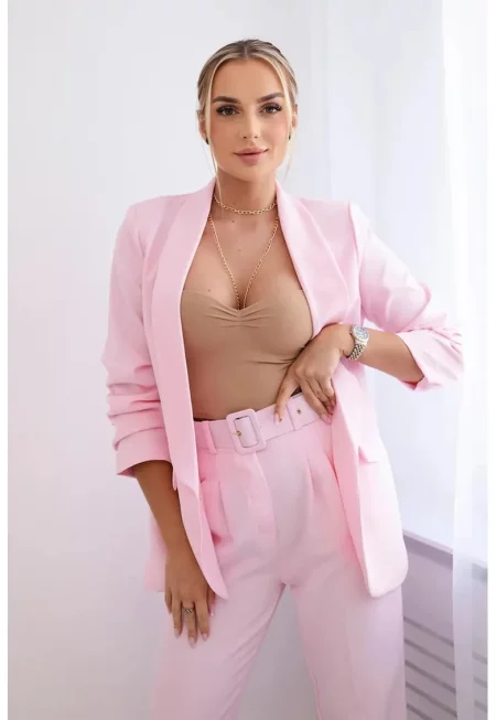 Комплект елегантен блейзър с панталон 28887 - Розов бонбон