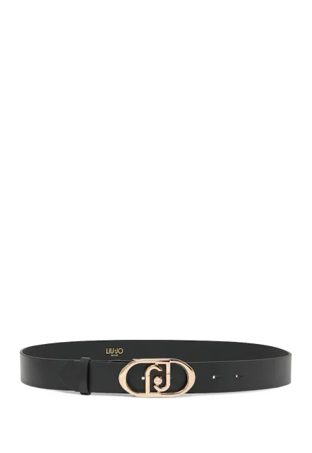 Кожен колан Lapuffy с тока с лого - Черен