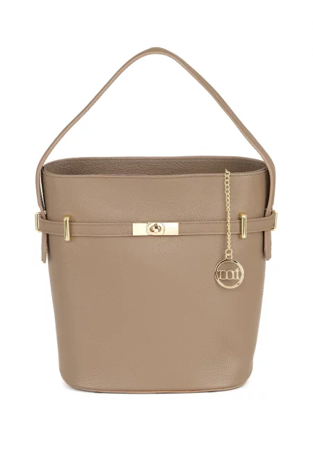 Кожена чанта Bucket - Сиво-кафяв