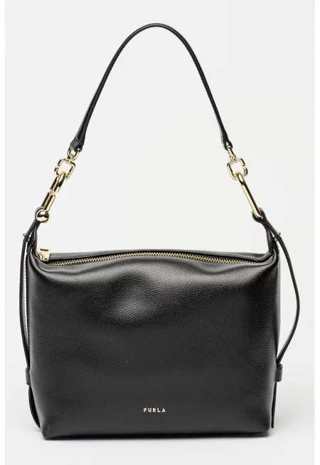 Кожена чанта през рамо с отделяща се презрамка - Черен