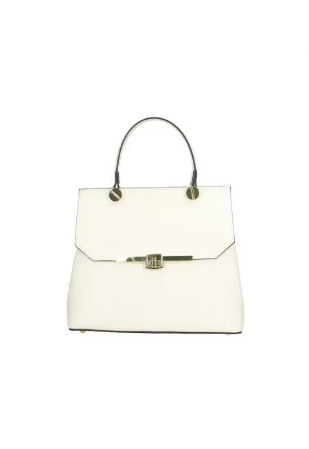 Кожена чанта за рамо с отделяща се презрамка - Бял