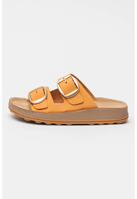 Кожени домашни пантофи Karol с токи - Светло оранжево