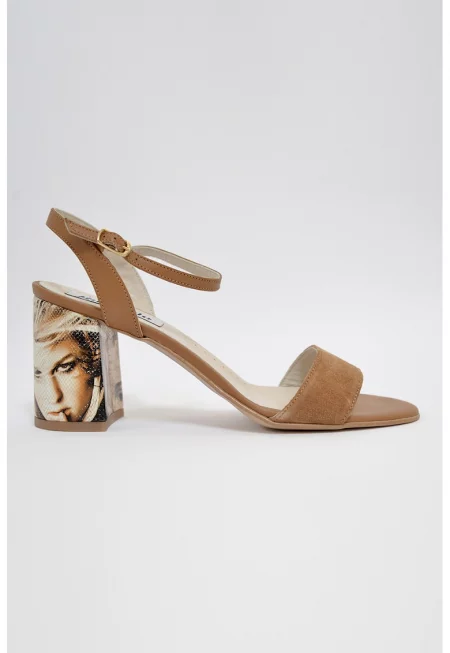 Кожени сандали с десен - Канелено кафяво