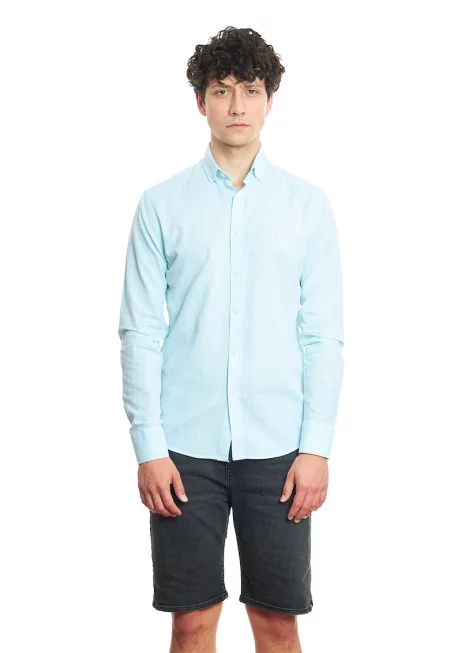 Ленена риза по тялото - Ледено синьо