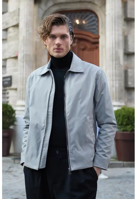 Мъжко яке  светлосиво полиестер regular fit