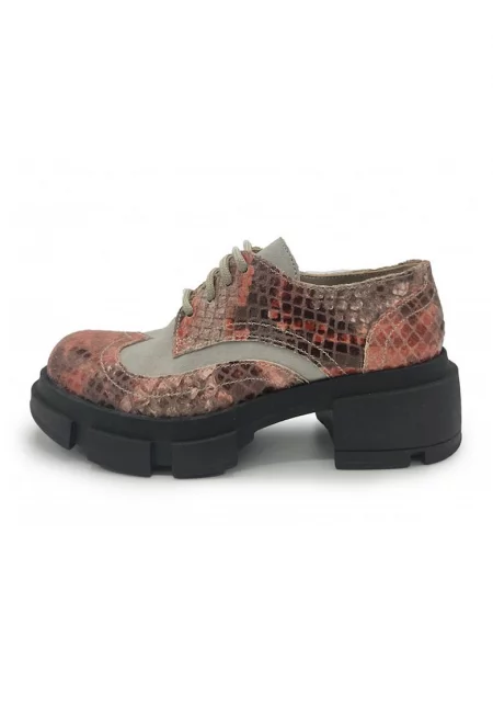 Обувки с шагрен - Черен/Светло сив/Прашно розово