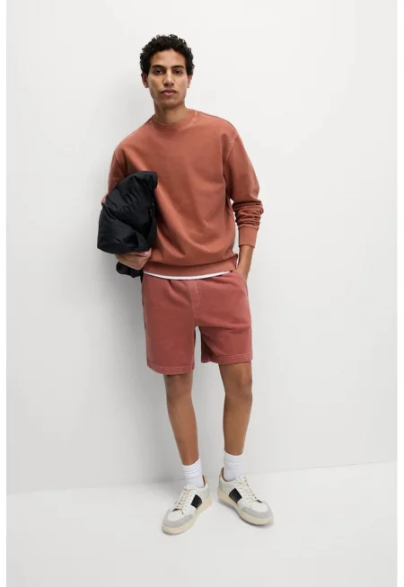 Памучен суитшърт с овално деколте - Корал